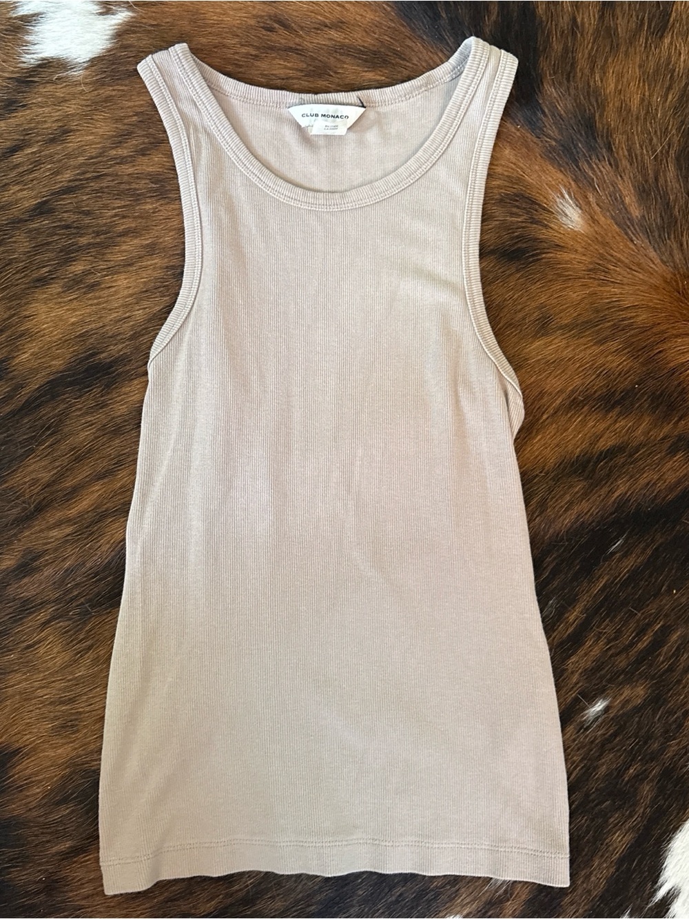 Club Monaco Scoop Neck Ribbed Tank in Taupe